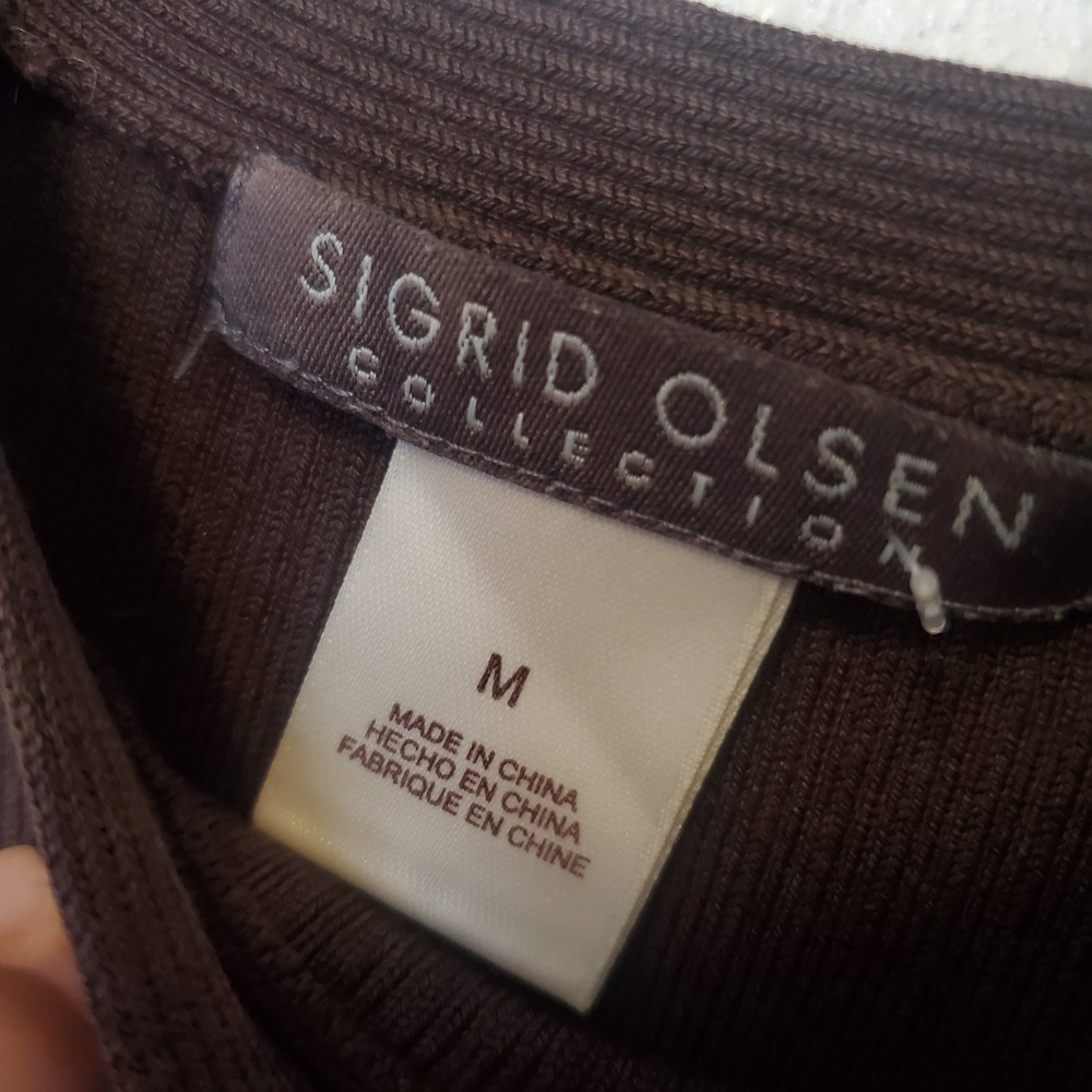 Sigrid Olsen Collection Brown Silk Blend Ribbed Knit Tank Top Womens Medium - Picture 4 of 9